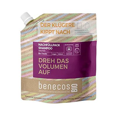 benecos Bio – Sacchetto di ricarica shampoo volume uva biologica – Gira il volume – vegano – plastica riciclata