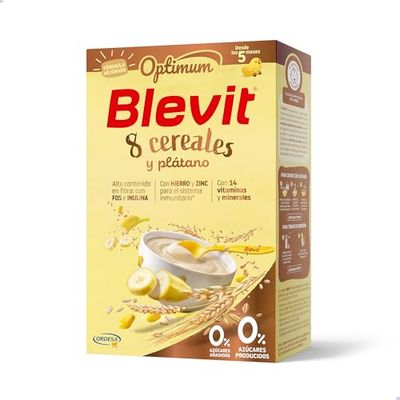 Blevit Optimum 8 Cereales y Plátano | 250g | Papilla para Bebé con 85% de Cereales - Copos de Plátano, Vitaminas, Minerales y Fibra