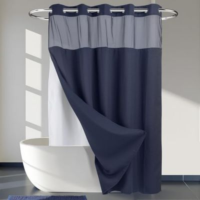 River Dream Tenda da doccia a nido d'ape con fodera a scatto, 70 x 74 cm (larghezza x altezza), qualità alberghiera, tenda da bagno tipo spa, blu navy