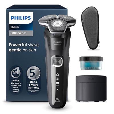 Philips Shaver Series 5000 - Wet & Dry Mens Electric Shaver with SkinIQ Technology, Pop-up Trimmer, Travel Case, Quick Clean Pod and Quick Clean Cartridge (Model S5898/50)