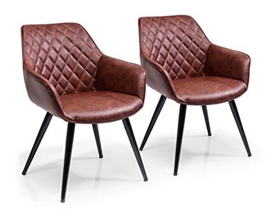 Kare Design Sedia Imbottita con Braccioli Harry (2/Set), Marrone, Altezza di Seduta 47cm, Sala da Pranzo, Sala Riunione
