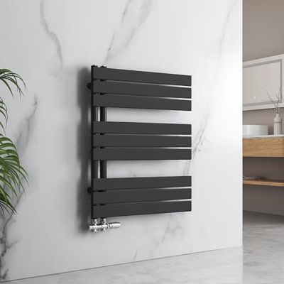 EMKE Badkamerradiator handdoekhouder 762 x 600 mm, handdoekradiator zijaansluitingen platte handdoekverwarmer handdoekdroger radiator badkamer handdoekverwarming zwart 479W