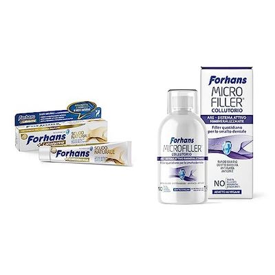 Forhans, Dentifricio Scudo Naturale, Dentifricio in Gel con Lattoferrina, Azione Protettiva, 75 ml & Collutorio Microfiller, Sistema Attivo Remineralizzante, 500 ml