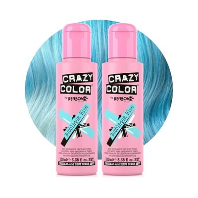 Crazy Color Pastel Bubblegum Blue Semi-Permanent Duo Hair Dye. Highly Pigmented Pale Blue Conditioning & Oil Nourishing Vegan Formula | No Bleach or Ammonia | 200ml