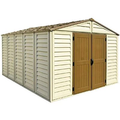 Duramax - caseta cobertizo jardín - WOODBRIDGE PLUS 10.5 x 13 - Poliuretano PVC - color beige -marrón