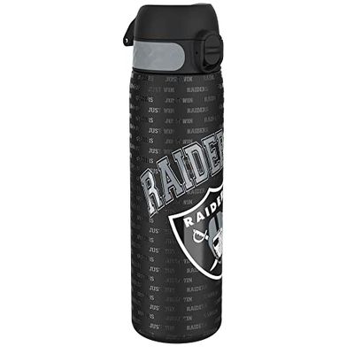 ION8 Borraccia Inox Leggero, 600ml, Non Isolato, a Prova di Perdite, Facile da Aprire, Serratura Sicura, Lavabile in Lavastoviglie, Adatta a Portabicchieri, Durevole, Design NFL Raiders
