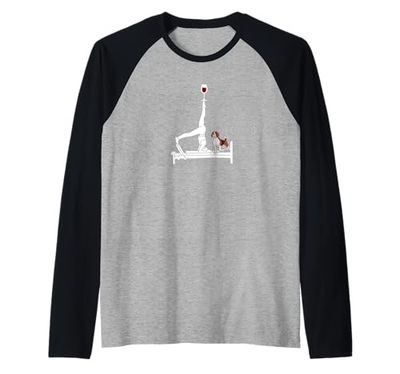 Pilates Beagle cane Reformer Pilates amante del vino Maglia con Maniche Raglan