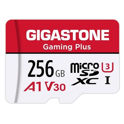 Gigastone Micro SDXC-geheugenkaart 256 GB Gaming Plus-serie, leessnelheid tot 100 MB/s. Compatibel met Switch Dashcam GoPro Canon Nikon DJI Drone, A1 U3 V30 met SD-adapter.