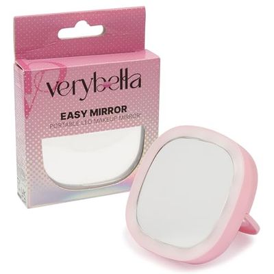 verybella Miroir Portable Mini Couleur Rose Taille 85 X 85 LED Lumières Réglable De Poche pour Sac À Main Idéal pour Maquillage Et Voyage Poignée Agévolée