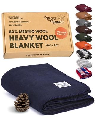 Woolly Mammoth Woolen Company Explorer Collection Couverture en laine 66" x 90" bleu marine