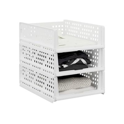 Relaxdays Bac de Rangement, Lot de 3, bacs empilables Les UNS sur Les Autres, 13 x 33,5 x 43,5 cm, Blanc