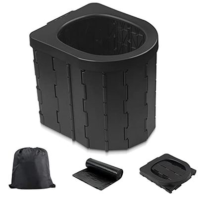 Draagbaar toilet voor kamperen, potje volwassenen, Porta Travel Commode emmer auto, reizen, outdoor, wandelen, rugzak, reizen, tent, boot, strand, verkeersopstopping, thuis