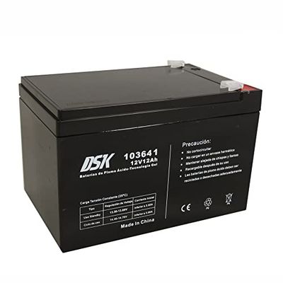 DSK 103641 - Batterie au plomb AGM rechargeable scellée 12V 12Ah. Idéal pour les voitures et les motos électriques pour enfants, scooters, systèmes UPS, systèmes de sécurité. Le gel ne se renverse pas