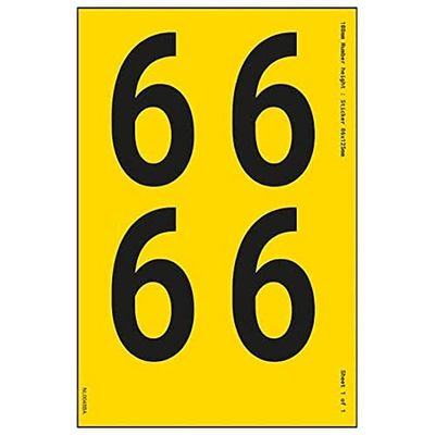 V Safety One Number Sheet - 6-18mm Number Height - 300x200mm - Yellow Adhesive Vinyl