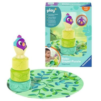 Ravensburger Puzle apilable para bebé Play+ 4857: Nido de pájaro, Rompecabezas Montessori, Silicona, Juguete con Ventosa para bebés a Partir de 6 Meses, Color Amarillo (2004857)