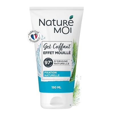 Naturé Moi - Gel Coiffant Effet Mouillé - Non Gras, Non Collant - Tenue 12 heures - Tous Types de Cheveux - 97% d'Origine Naturelle - Orge Bio - 150ml - Tube Recyclé - Fabriqué en France