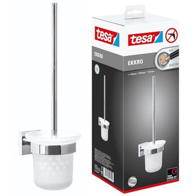 tesa Ekkro Piaçaba de casa de banho, metal cromado brilhante, tecnologia autoadesiva de montagem na parede, 390 x 116 x 147 mm