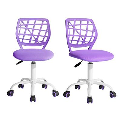 FurnitureR 2 stuks kleurrijke stoel, moderne en verstelbare computerstoel, armleuning en draaibaar, bureau voor kinderen, studeerkamer, werkstoel, paars, 38,5 cm x 40 cm x 75-87 cm