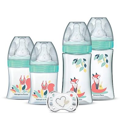 DODIE Zestaw 4 butelek dla noworodków Okrągły smoczek antykolkowy (2x150ml i 2x270mL), smoczek urodzinowy