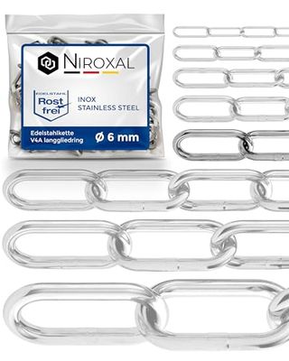 100-cm = 1-meter 6-mm dikke roestvrijstalen ketting V4A met lange kettingschakels van NietFullThings in z’n geheel Ankerketting DIN 5685 DIN 763 roestvrij niro inox schakelketting afzetketting boeienketting 1-m A4