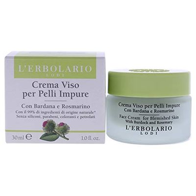 L'Erbolario, Creme facial para peles impressas, tratamento matador e reequilibrante, creme facial com extratos de bordeaux e alecrim, base de maquilhagem, para peles gorduras, tamanho 30 ml, 0,3