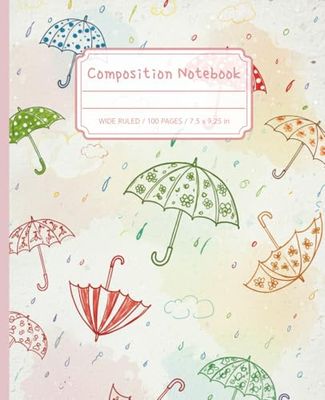 Cute Kids' Art Composition Notebook – Wide Ruled (100 Pages, 7.5 x 9.25 in): Umbrella with a cute design