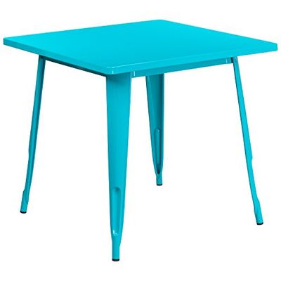 Flash Meuble 80 cm carré en métal Table d'intérieure/extérieure, Métal, Crystal Teal-Blue, 31.5" W x 31.5" D x 29.5" H
