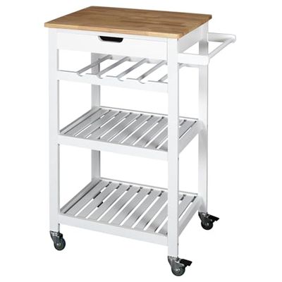Home Deco Factory Hd7103 desserte À roulettes 40X62,5X85,5 cm Rangement Nomade Cuisine Salle À Manger, Blanc Bois