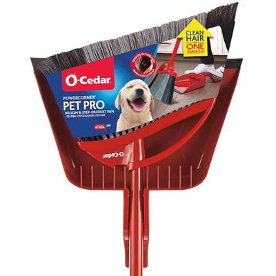 O-Cedar Scopa professionale per animali domestici, con paletta per rimuovere il 99% con una sola passata, rimuove 3 volte più peli di animali domestici, strumento di pulizia silenzioso per proprietari