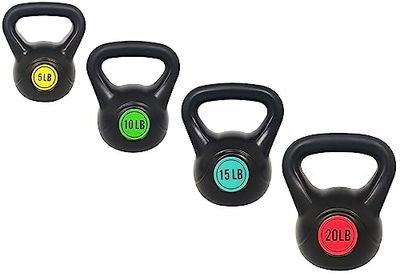 Signatur fitness brett grepp 3-delad Kettlebell träning fitness viktset, inkluderar 5 pund, 4,5 kg, 15 pund och 9,1 kg, set med 4 kettlebells