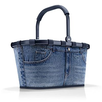 reisenthel carrybag - cabas courses avec cadre aluminium stable, poignée rabattable, poche intérieure zippée, pliable, capacité 22l, polyester de haute qualité, déperlant, en jeans classic blue…