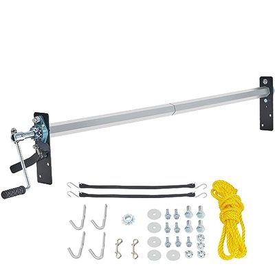 VEVOR Hand Crank Kit, 64" tot 104" breed, aluminium legering, handmatige cabine niveau roller met 7" spons omwikkeld handvat, perfect voor kiepwagens, aanhangwagens, vuilniswagens (geen zeil), zwart