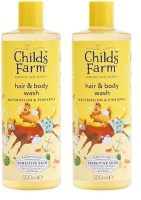 Childs Farm Kids Hair & Body Wash, Watermelon & Pineapple | Tear-free, Gently Cleanses | Suitable for Dry, Sensitive Skin, 500ml (Pack of 2)