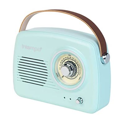 Intempo EE3332BLUSTKEU Altavoz Bluetooth con radio FM y correa de transporte de cuero para iPhone, iPad, Samsung Galaxy, Android y otros dispositivos USB inteligentes, 21 cm, azul pastel