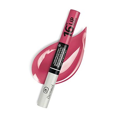 Dermacol - 16-Hour Lip Colour, Highly Pigmented Glossy Lip Stain, Two-Phase Lip Plumper Gloss, Kissproof Lip Makeup Products with Matte and Glitter Finish, No.6 Rich Violet-Pink Lipstick, 7.1 mL