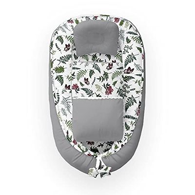 Kospu babynest con cuscino e coperta per neonati, 100% cotone, imbottitura in schiuma di poliestere e perline in silicone, paracolpi 90 x 70 cm