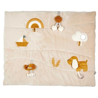 Nattou Kruipdeken, hond Charlie, 15 activiteiten zoals rammelaar, piep, kreukelpapier en nog veel meer, Ca. 80 x 100 cm, veganistisch, polyester, bruin