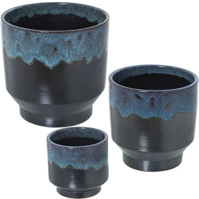 Alexandra House Living Set de Maceteros Azul Negro Cerámica (3 Piezas)