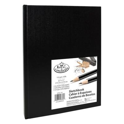 Royal & Langnickel Carnet de croquis noir A4 à cartouche, papier à dessin, carnet, carnet de croquis relié, 110 g/m², 220 pages (21,6 cm x 27,9 cm)