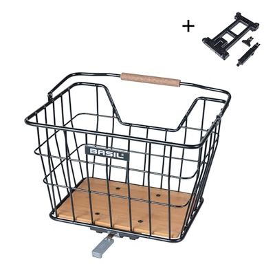 Basil Nordland Cestino per bicicletta, nero/marrone naturale, sistema MIK con serratura incluso, 23 litri, resistente alle intemperie e robusto, ideale per lo shopping e le uscite quotidiane