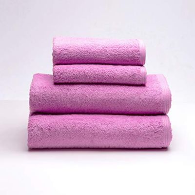 Sancarlos - Lot de 4 Serviettes Ocean, 2 lavabos et 2 Serviettes de Bain, Couleur Rose chicle, 100% Coton, 550 g/m²