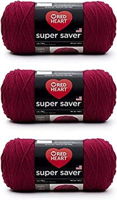 Red Heart Super Saver Lot de 3 – Bordeaux – 198 g – Acrylique – 4 moyen (peigné) – 300 m – Tricot, crochet, artisanat et amigurumi