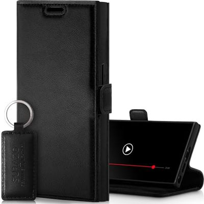 SURAZO Funda Fina magnética para Samsung Galaxy S24 Ultra de Piel, Funda de Piel auténtica, Funda Plegable [Tarjetero, protección RFID, Llavero] Funda de Piel (Dakota, Negro)