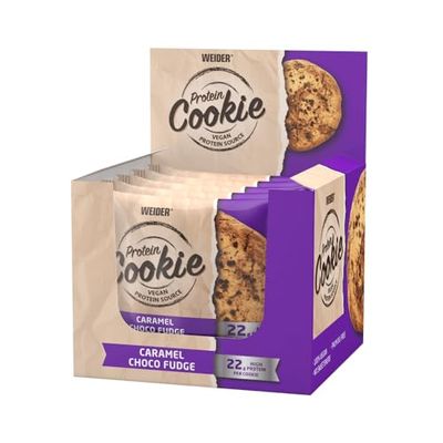 Weider Vegan Protein Cookie, Caramel Choco Fudge, Delicious on the go snack, 12 pack