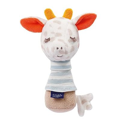 Fehn 053128 - Sonajero con forma de barra y diseño de jirafa, juguete con sonajero y bordado que brilla en la oscuridad para bebés y niños pequeños a partir de 0 meses, tamaño: 14 cm