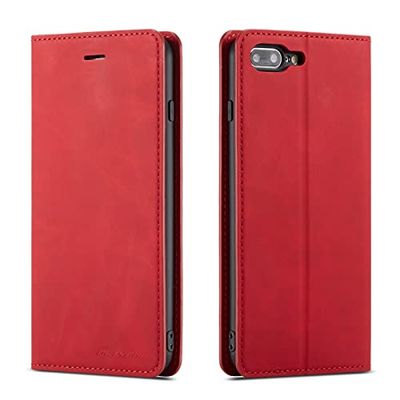 QLTYPRI Hoesje voor iPhone 7 Plus 8 Plus, Premium PU Lederen Cover TPU Bumper met Kaarthouder Kickstand Verborgen Magnetische Adsorptie Flip Wallet Case Cover voor iPhone 7 Plus 8 Plus