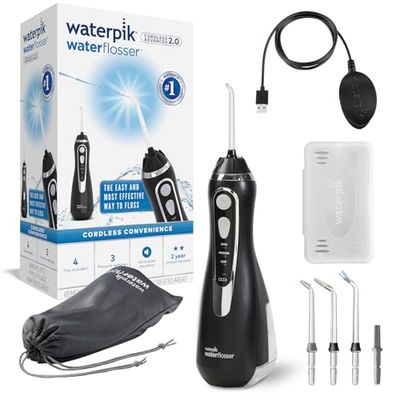 Waterpik Idropulsore Portatile, 3 Impostazioni di Pressione, Assicura la Rimozione della Placca Dentale ed è Utilizzabile in Viaggio o in Bagni Piccoli, Batteria Ricaricabile, Nero (WP-582EU)