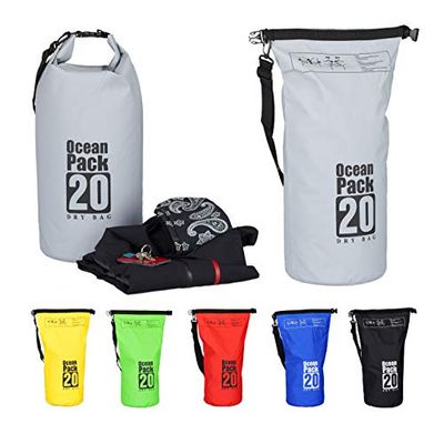 Relaxdays Ocean Pack, 20 liter, licht, waterdichte tas, strandtas, zeilen, snowboarden, outdoor plunjezak, donkergrijs