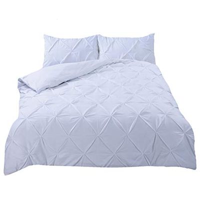 Highams - Set di biancheria da letto per letto singolo, con motivo a rombi e federe, colore: Bianco