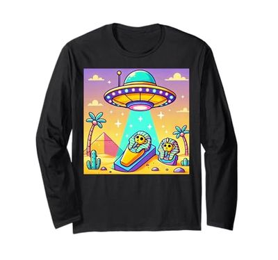 Egitto UFO Stile Cartoon E Sarcofago Grafica Maglia a Manica